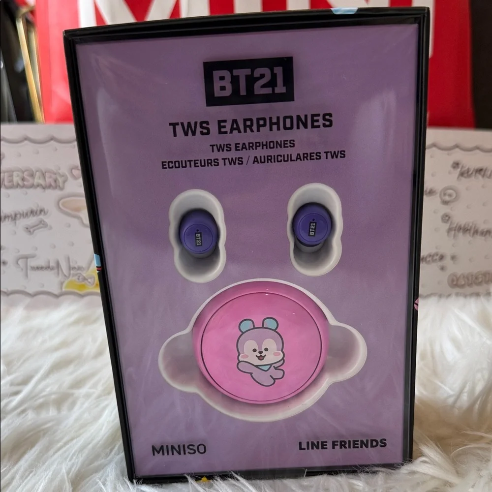 BT21 Mang Miniso Pink and Purple Earbud Headphones - Picture 2 of 4